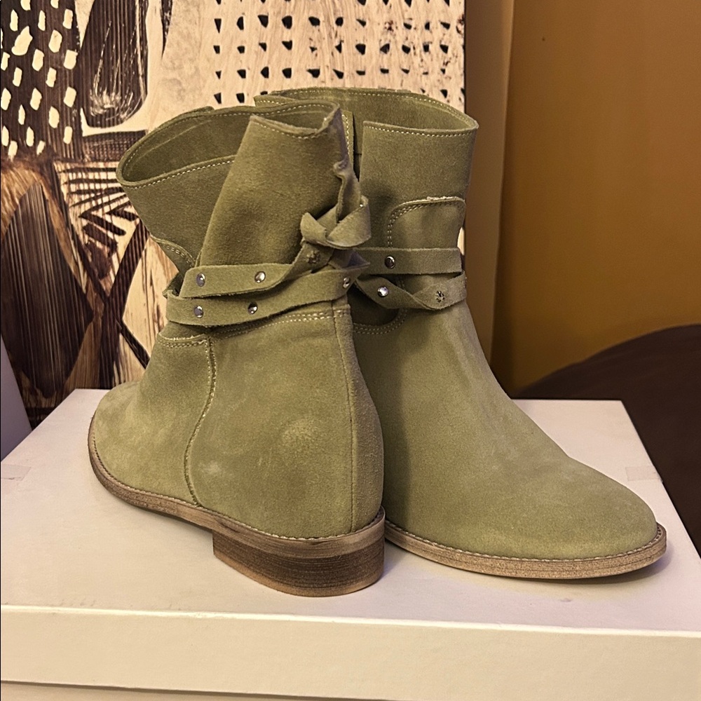 Olive Green Suede Ankle Boots